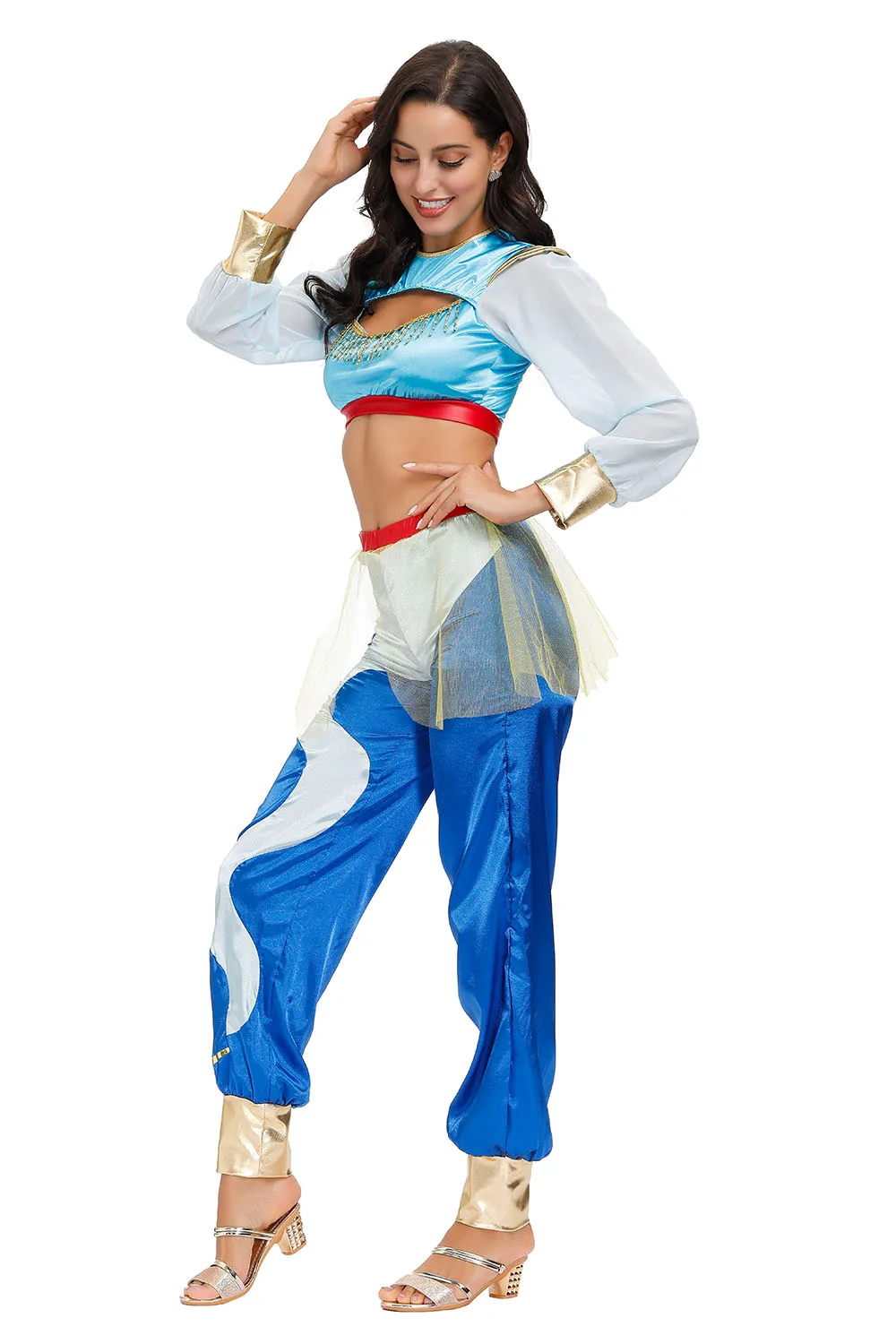 Sexy Jasmine Princess Dress 2pcs Set Adult Aladdin Cosplay Costume For Women Halloween Party Outfits Role Clothing - view 3