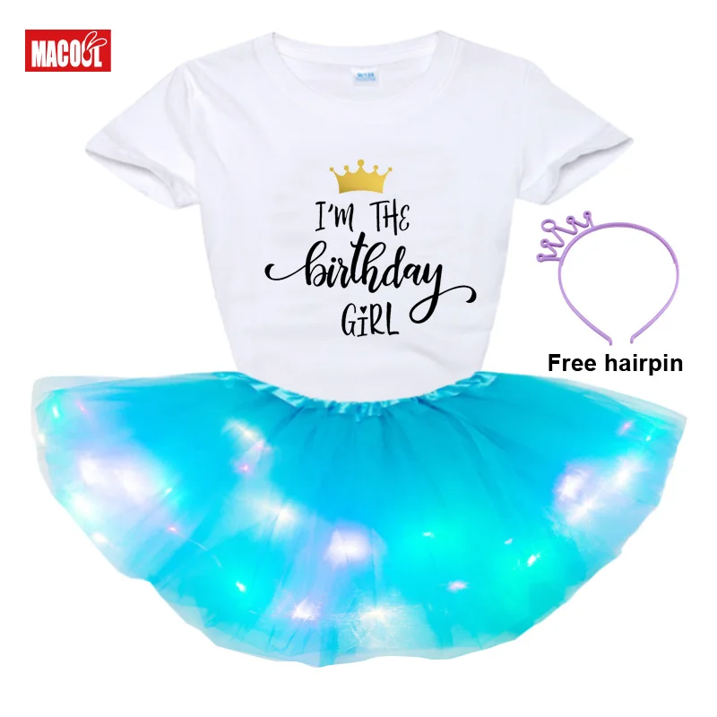 birthday girl shirts Tutu Dress Baby Girls Clothes Colorful Pettiskirt Girls Party Dance Neon LED Tutu Skirt Children Clothing