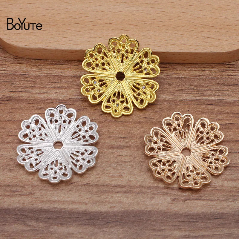 BoYuTe (20 Pieces/Lot) 29MM Metal Alloy Six-petal Hollow Flower Materials Vintage DIY Handmade Jewelry Accessories Wholesale