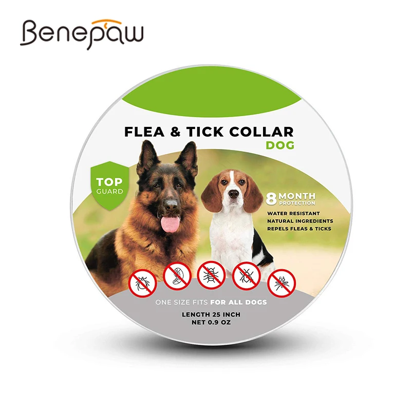 Benepaw Safe Dog Flea and Tick Collar Natural Hypoallergenic Waterproof Pet Collar One Size Fits All 8 Month Protection