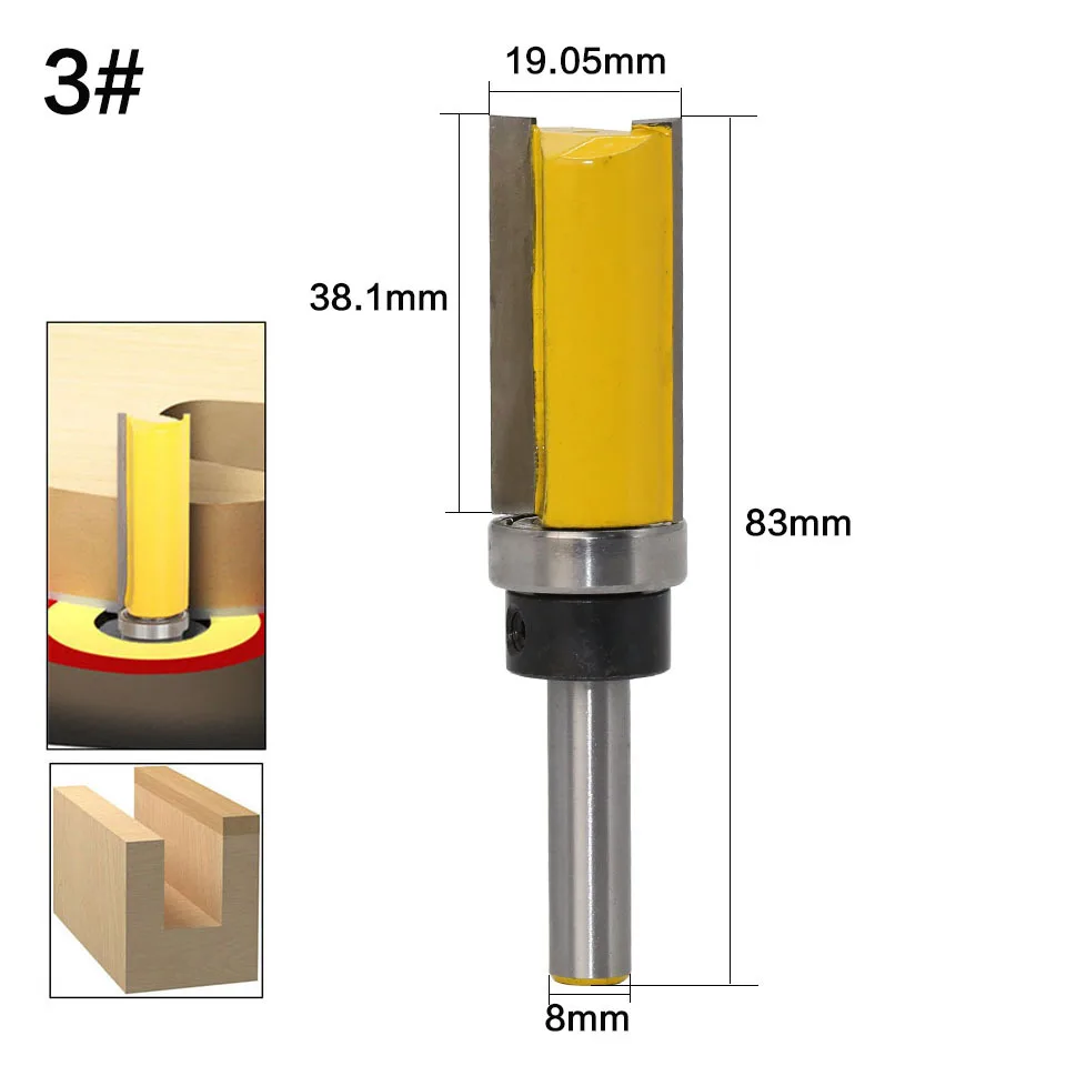 8mm Shank Template Trim Hinge Mortising Router Bit Straight end mill trimmer cleaning flush trim Tenon Cutter forWoodworking