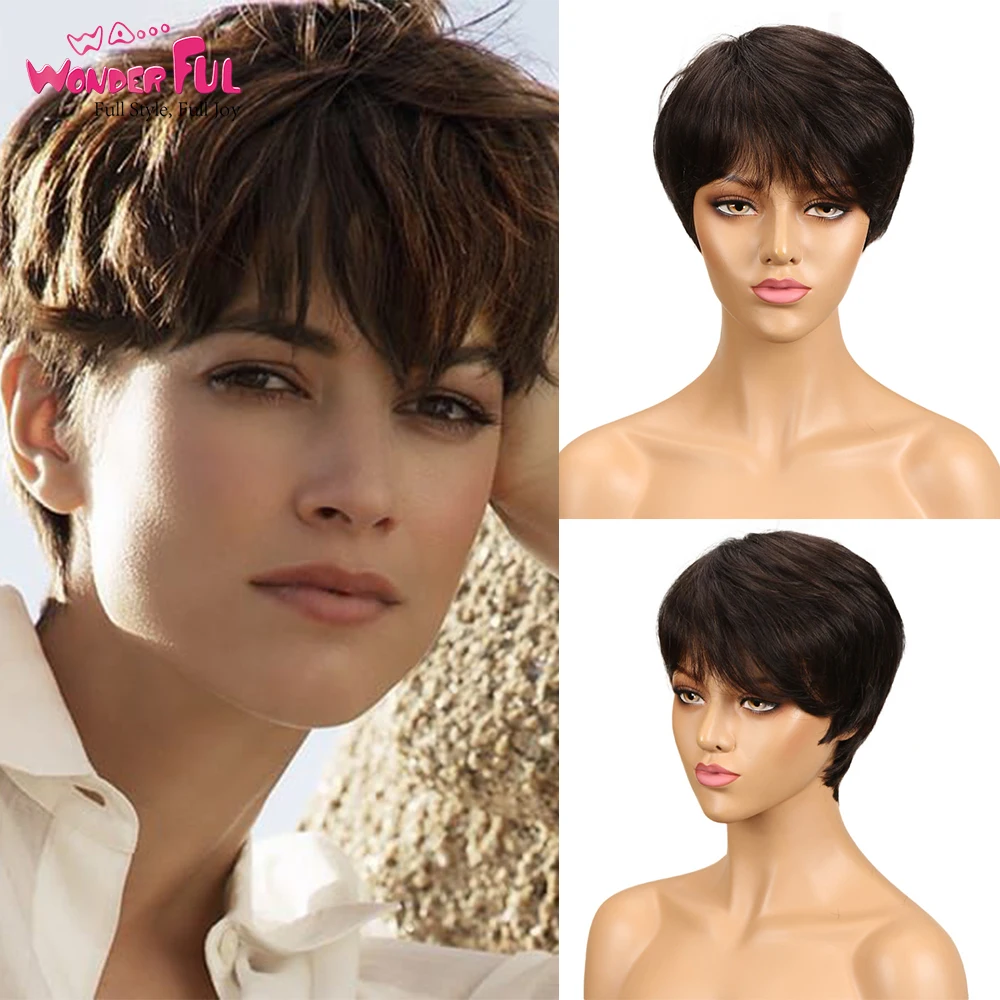 Wonderful Short Pixie Cut Wig Brown P4/30 PINK  Color Brazilian Peruvian Remy Human Hair Wigs Machine Made Wig Free Shipping