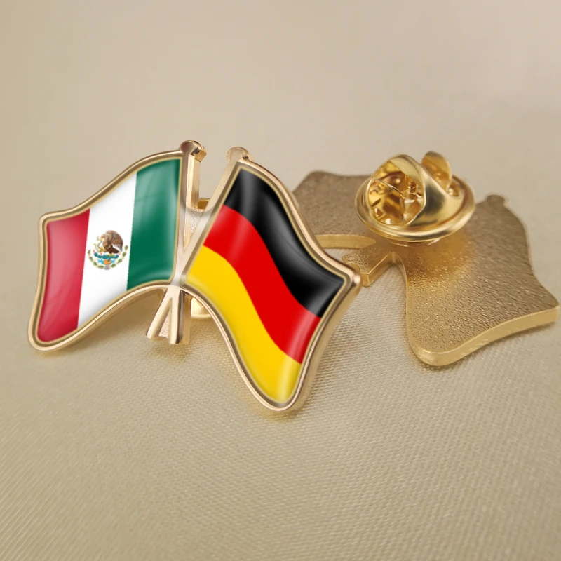 Mexico and Germany Crossed Double Friendship Flags Lapel Pins Brooch Badges