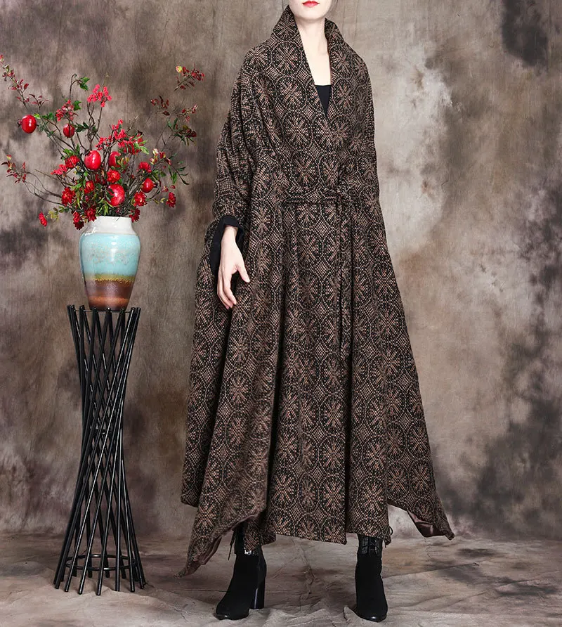 Female new autumn and winter original design plus size check irregular shawl coat with wide loose coat