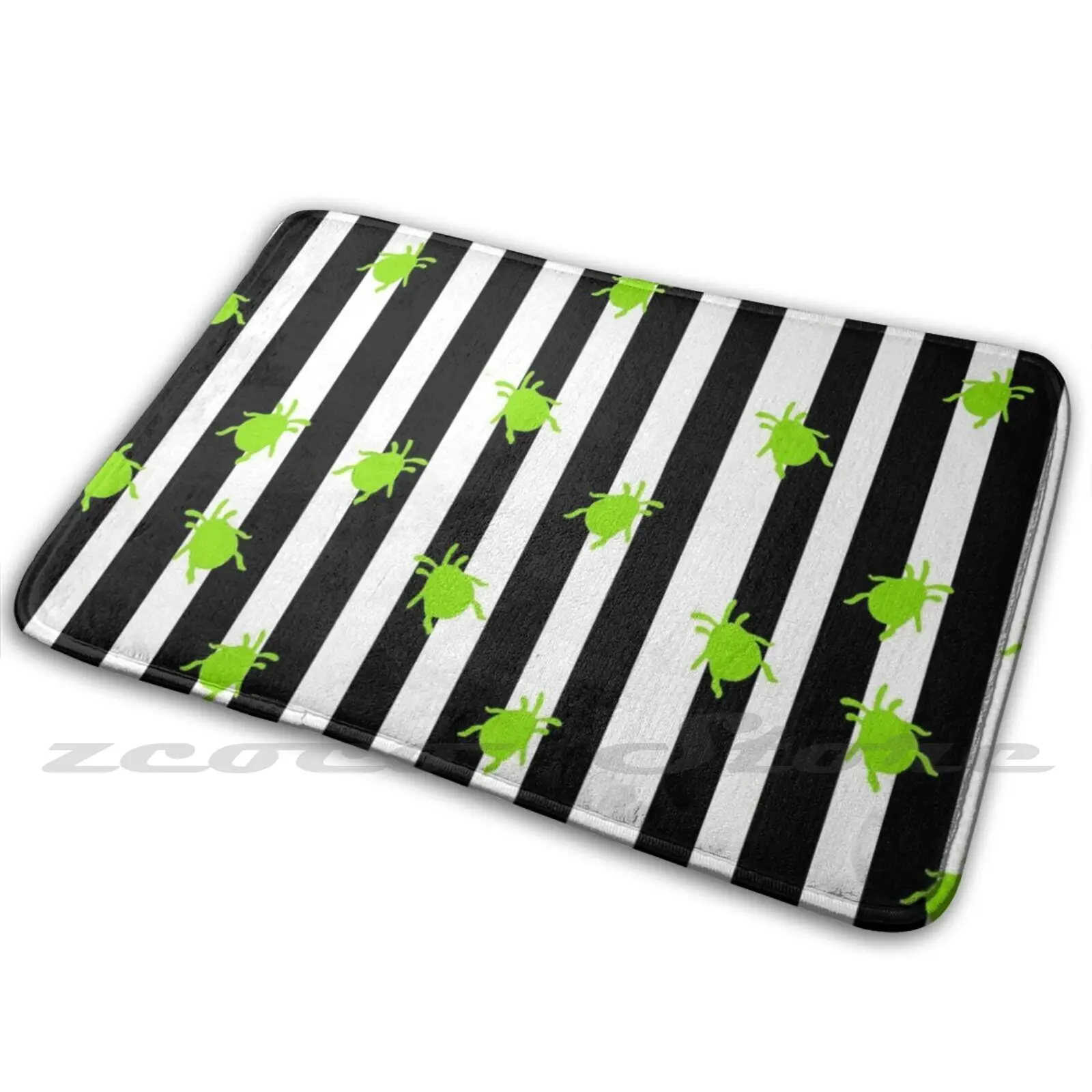 Beetlejuice Carpet Water Absorb Non-Slip Door Mat Beetle Juice Beetlejuice Broadway Goth Black White Green Bugs Stripes