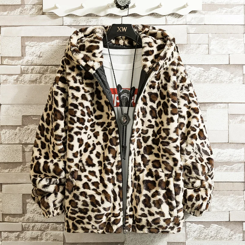 Fashion New Warm love Winter Jacket Men coat woman Hooded faux Fur Leopard Casual Slim Parka Men\'s Winter Coat