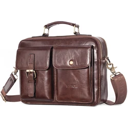 Bolsa de ombro de couro genuíno para homens, Bolsa crossbody mensageiro de couro real, Bolsa de viagem de negócios