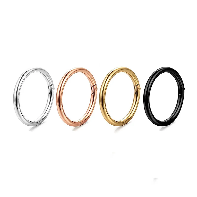 Surgical Steel Nose Ring Clicker Hinge Ear Helix Tragus Ring Hoop Body Piercing Jewelry  Thickness 0.8mm 1mm 1.2mm 1.6mm