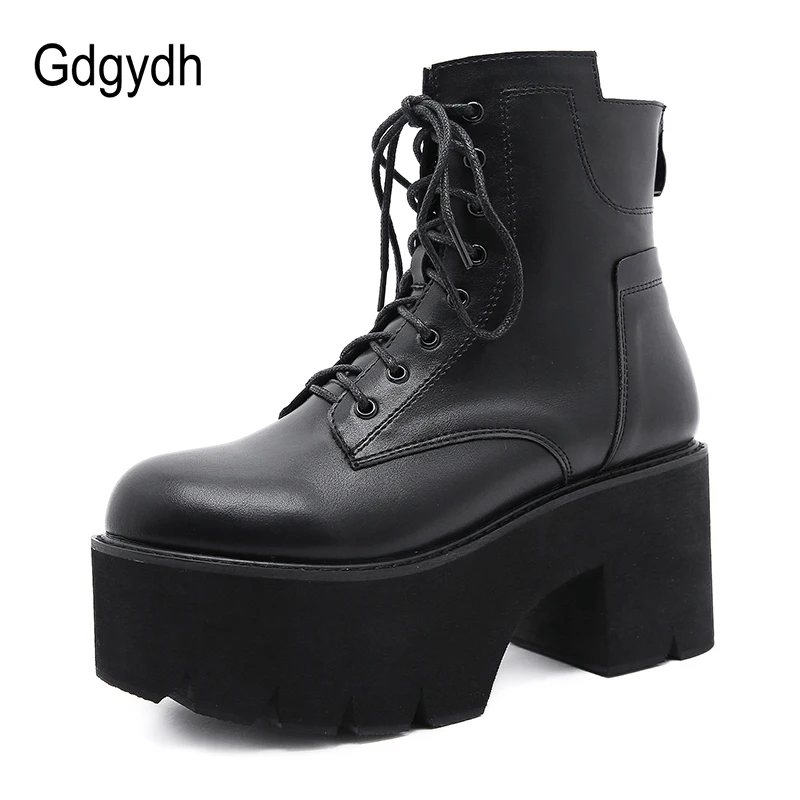 Gdgydh 2022 Wholesale Women Ankle Boots Round Toe EVA Soft Material Lace-Up Female Short Boots Thick Platform Ladies Shoes Black