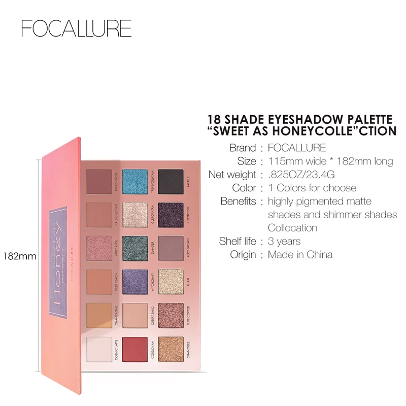 FOCALLURE 18 Colors Pigment Eyeshadow Palette Colorful Eye Shadow Pallet Glitter Highlighter Shimmer Matte Eye Makeup Cosmetics