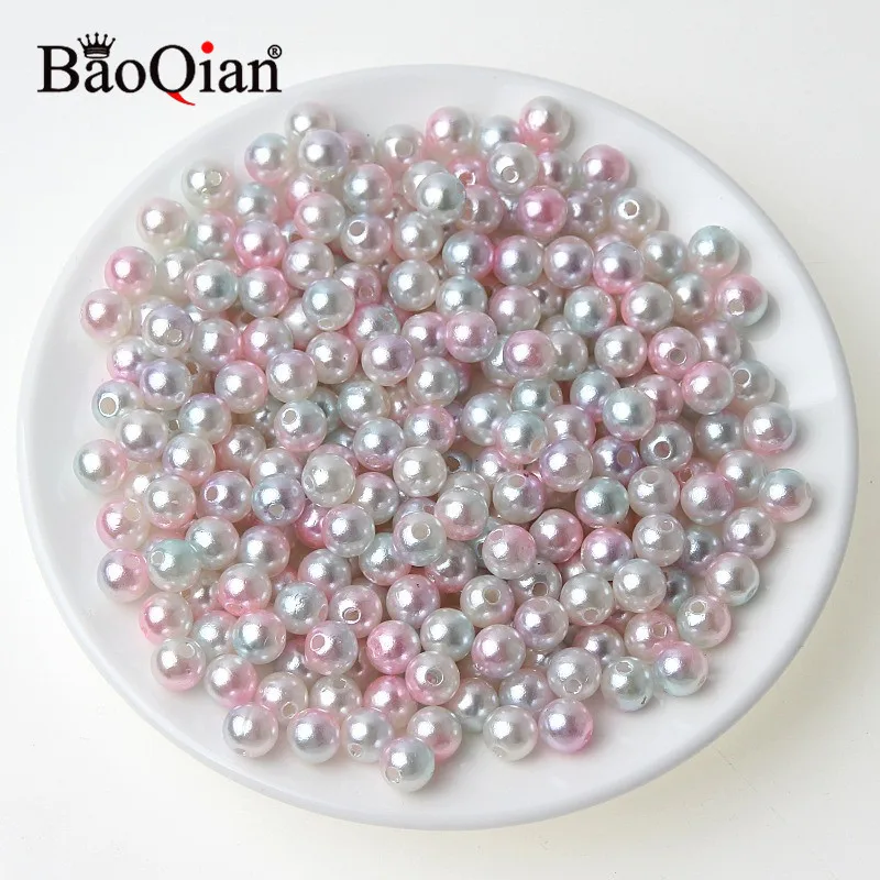 100Pcs 8mm Two-tone Round Imitation ABS Pearl Beads For Decoration Scrapbook DIY Sewing Craft Garment Beadwork Supplies