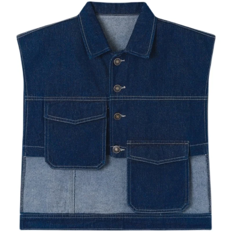 Unisex Vest Men Women Korean Chic Fashion Denim Vest Celebrities Modeling Clothing Male Streetwear Waistcoat Cloak Jacket