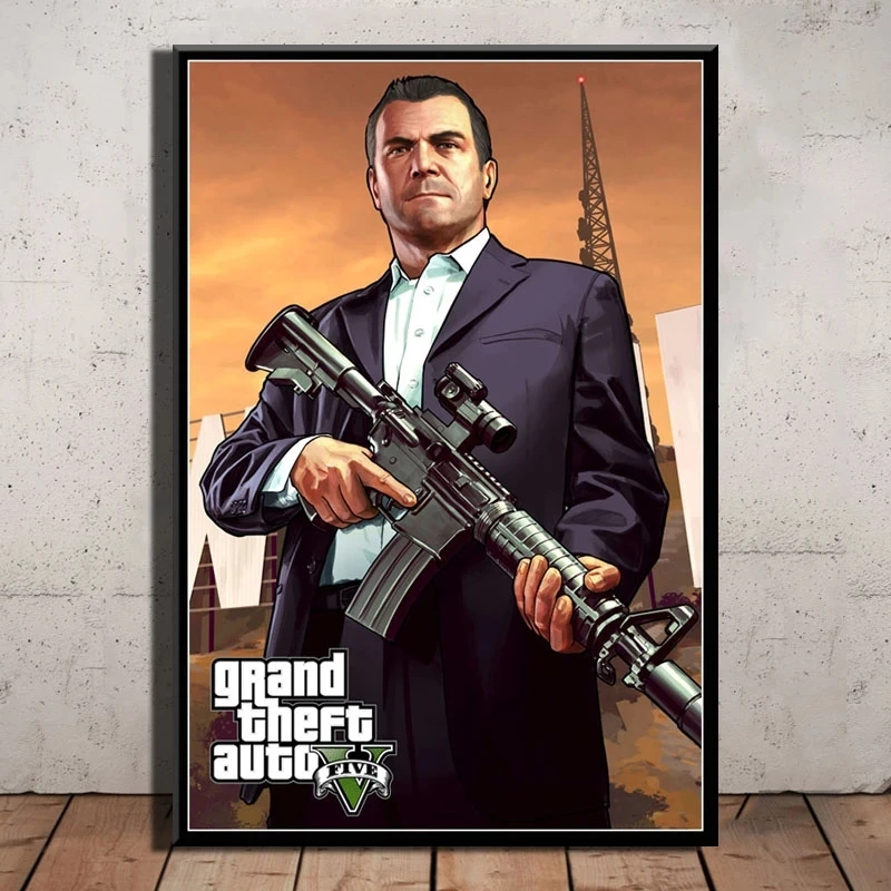 Game Cover Grand Theft Auto Gta Top Video Figure Role Hight Quality Canvas Painting Living Room Bedroom Home Decor No Frame