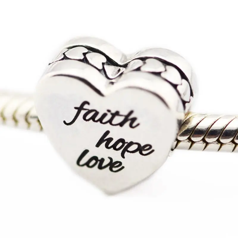 

Fashion DIY Beads Faith, Hope, Love Charm, Black Enamel Silver Beads For Jewelry Making Fits Snake Chain Bracelets