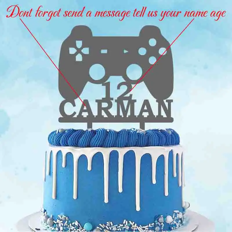 Personalized Game Cake Topper Custom Name Age Game Gamepad Cake Topper For Game Fans Birthday Cake Decoration Topper YC235