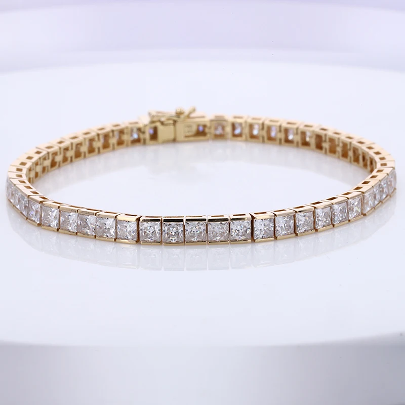 Customized Tennis Bracelet 14k Rose Gold 3x3mm Princess Cut Moissanite Stone Bracelet