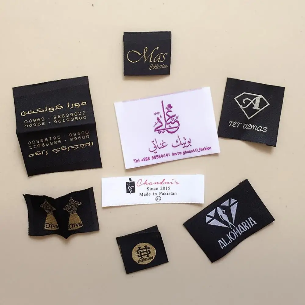 Random woven clothing labels tags for clothes,customized garment bags name main label tag(least 1000 pcs to customized) logo p