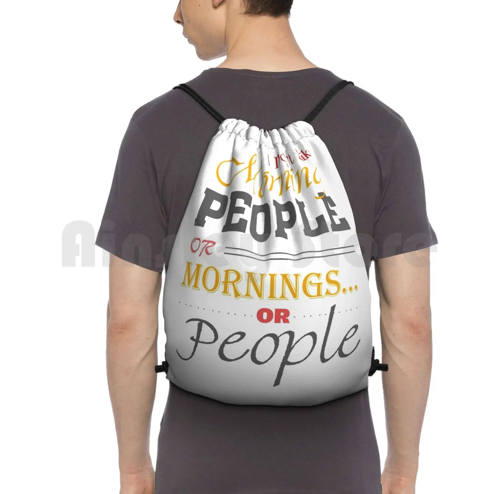 Funny Morning People Backpack Drawstring Bag Riding Climbing Gym Bag Sleepy Angry I Hate Morning People Morning People