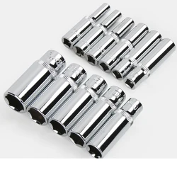 1pcs 1/4 inch Drive 4-13mm Hex Deep Socket Wrench Head 6 Point Long Sleeve for Ratchet Wrench Auto Repair Hand Tool Nut Removal