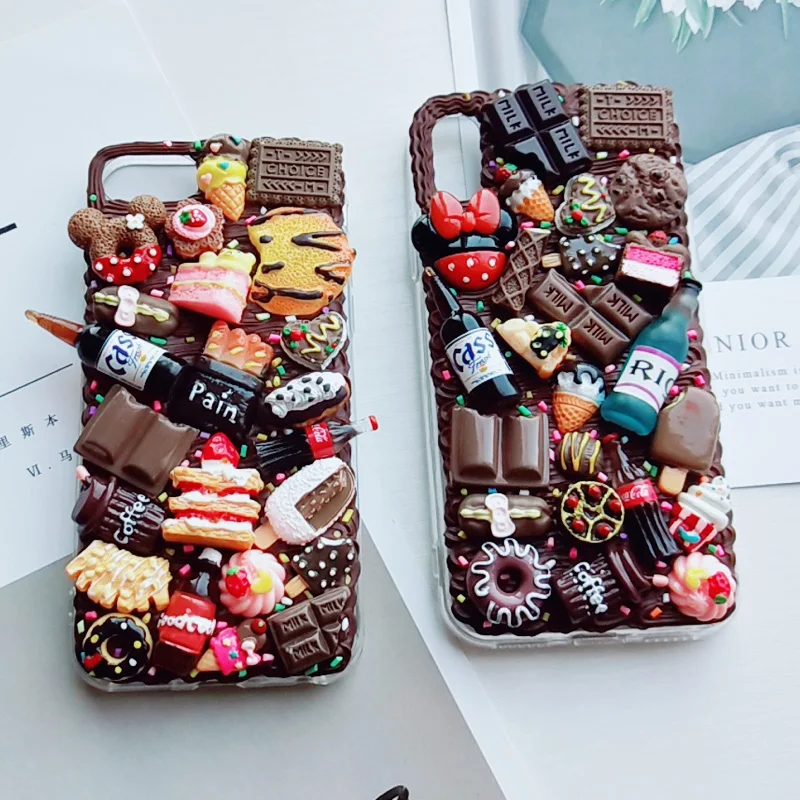 

Cute DIY case for iPhone 16 pro max chocolate phone cover iP 14 15 pro max handmade creamy shell 12 12 13 girl gift customized