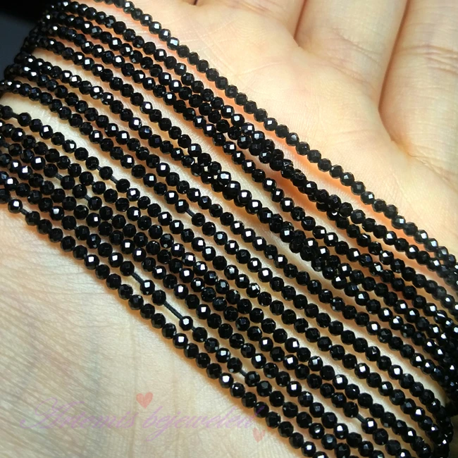 loose beads black Spinel Round faceted 2mm for DIY jewelry making 36cm FPPJ wholesale nature