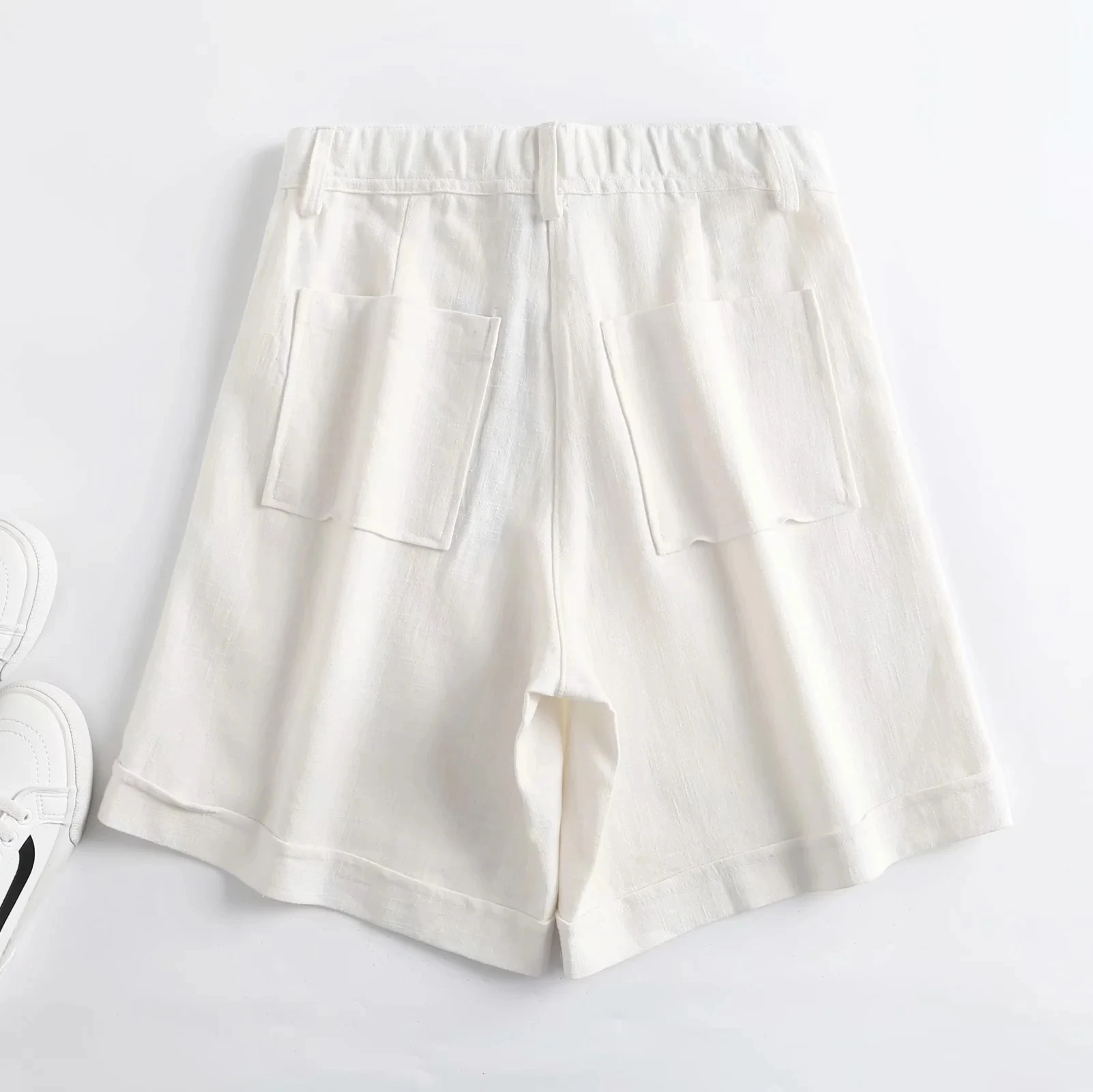 Maxdutti 2024 Enlgand Office Lady Fashion Shorts Women Simple Solid Linen Loose Summer Casual Short Feminino Bemuda Women Short