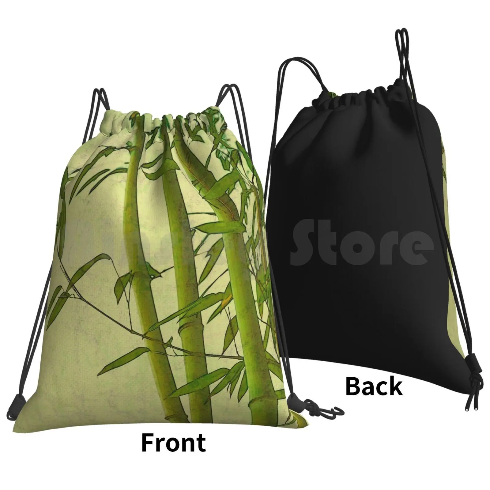 Zen Bamboo Abstract Pattern With Retro Grunge Feel Backpack Drawstring Bags Gym Bag Waterproof Bamboo Zen Bamboo Shoots