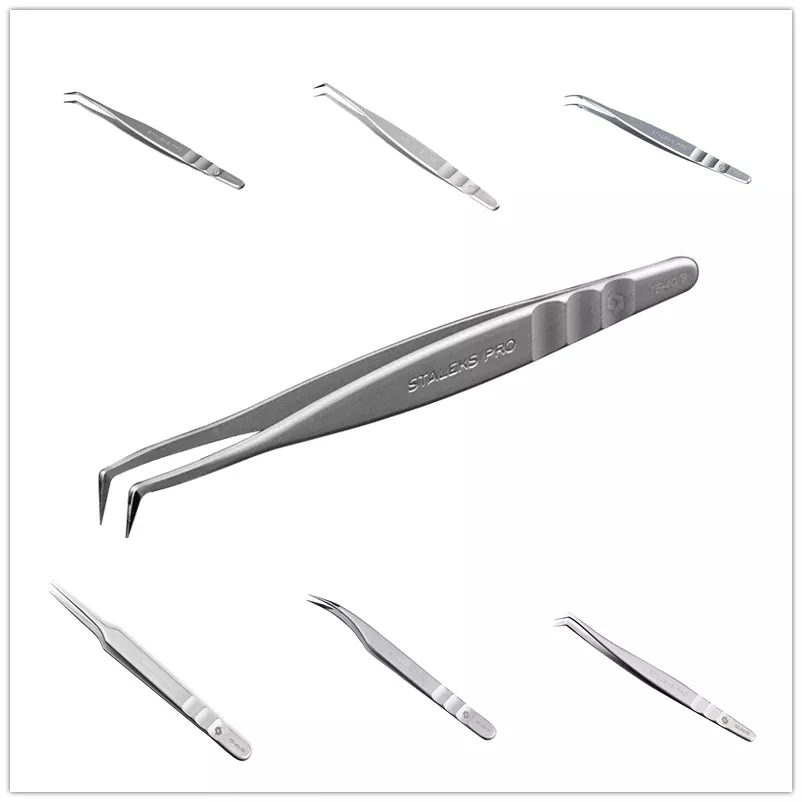 1pc STALEKS High-precision Stainless Steel TE Series Straight/Curved Tweezers Grafting Eyelashes Extension Makeup Tool