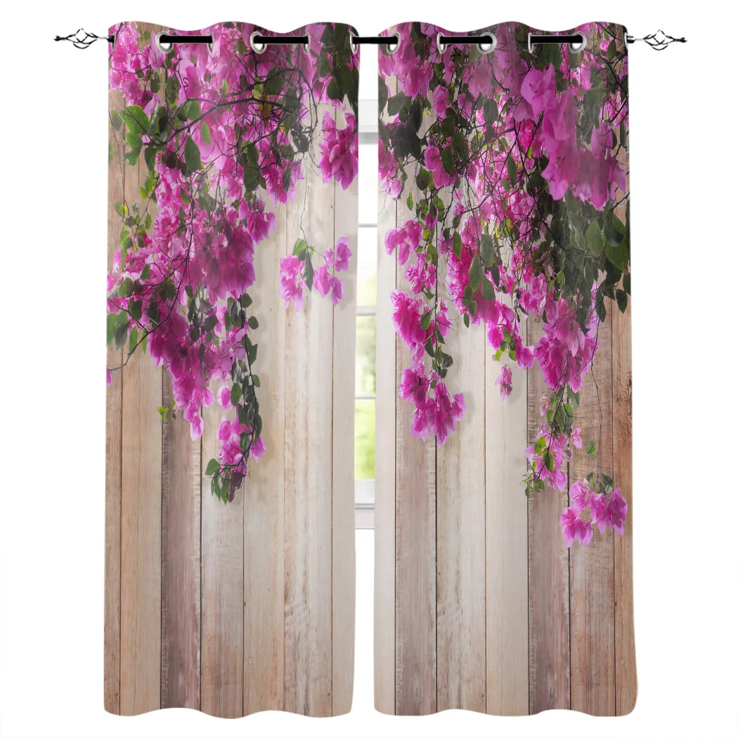 Flowers Plank Wall Window Curtains Living Room Kitchen Modern Home Decor Bedroom Treatment Drapes