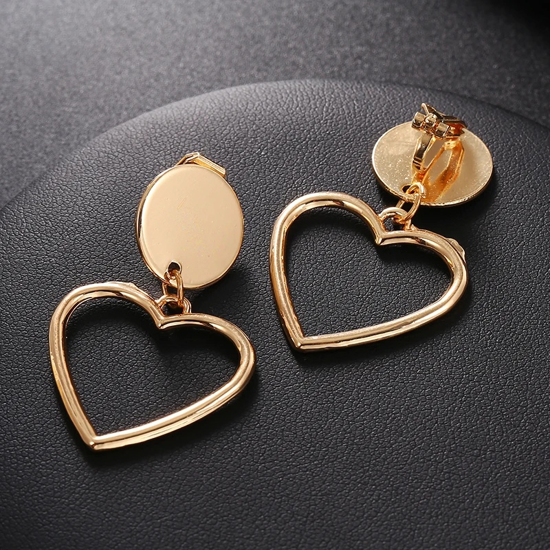 Big Vintage Metal Clip on Earrings Non Pierced Ear Clips For Women Charm Gold Color Statement Earrings Jewelry