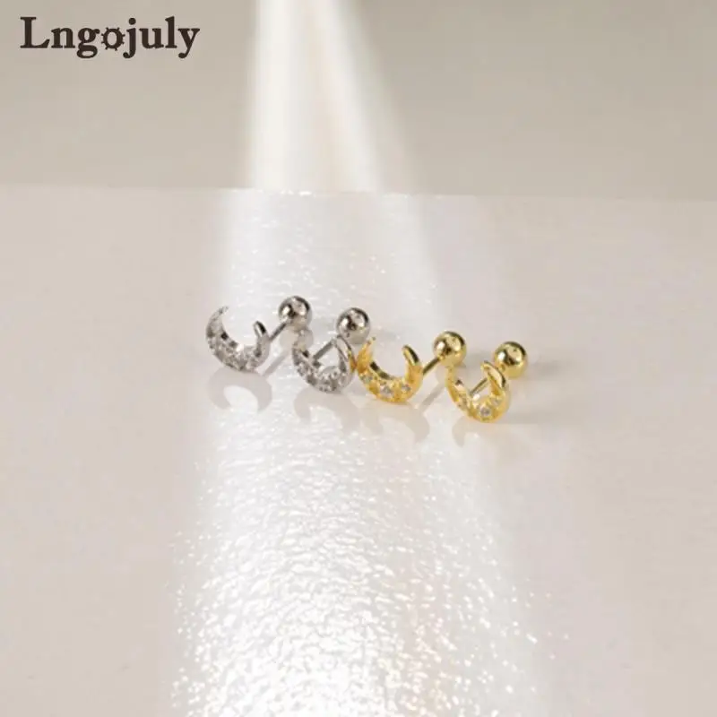 Brand New 925 Sterling Silver Moon Screw Stud Earrings For Women Children Girl Baby Earring Anniversary Party Fine Jewelry Gift