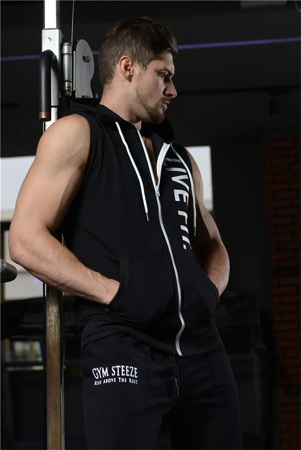 Merk Mens Gym Bodybuilding Rits Hooded Tank Top Katoen Mouwloos Vest Sweater Fitness Workout Sportkleding Tops Hoodie Mannelijke