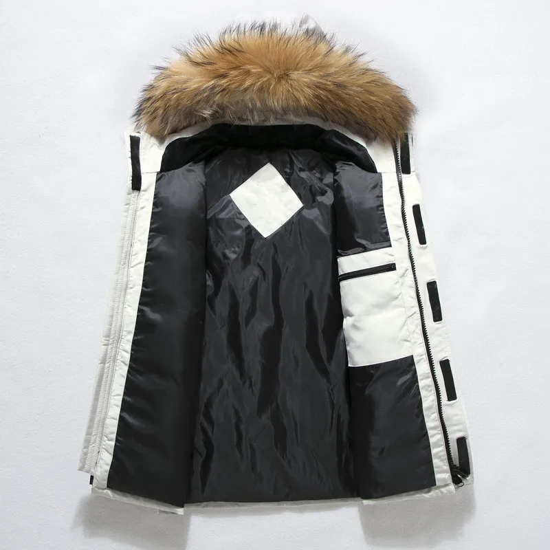 90% para baixo jaquetas homens inverno moda grossa quente parkas gola de pele pato branco para baixo casacos casuais magro à prova vento para baixo jaquetas 4xl