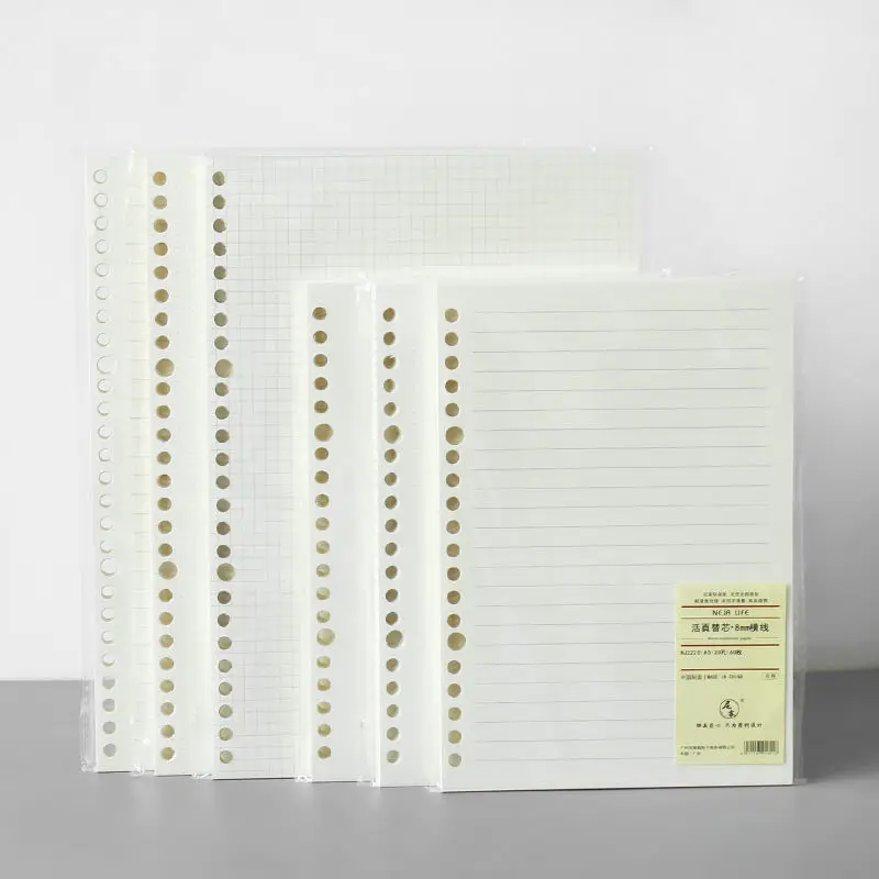 60 Sheets Loose Leaf Notebook Refill Spiral Binder Porous Diary Planner A5 A6 A7 Grid Blank Line Inner Core Paper Stationery