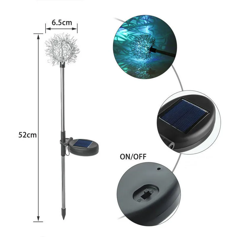 เปลี่ยนสี LED พลังงานแสงอาทิตย์ Dandelion ดอกไม้ไฟสวนโคมไฟสําหรับเส้นทางกลางแจ้ง Patio Backyard สนามหญ้าตกแต่งภูมิทัศน์