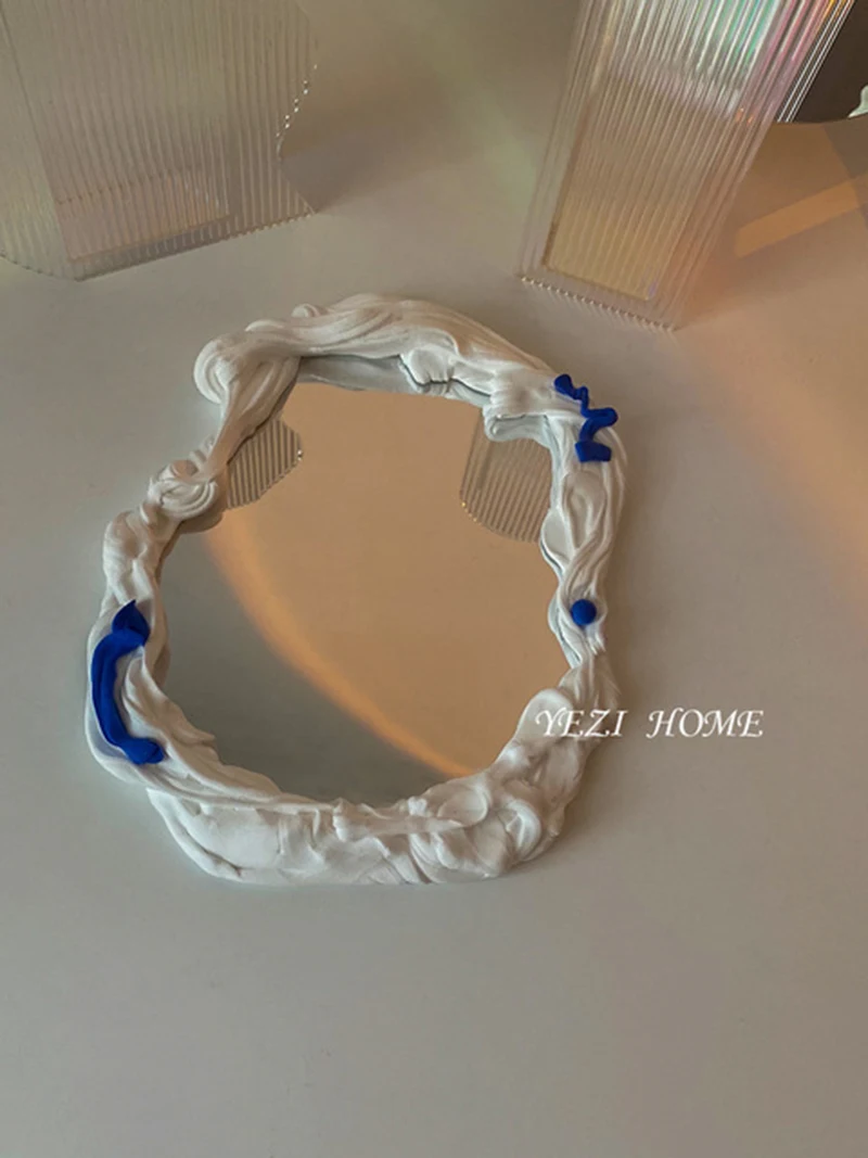 Decorative Mirror DIY Light Clay Blogger Recommends Self-Made Blue Acrylic Mirror Flower Ornament Design Creative Homedecoration