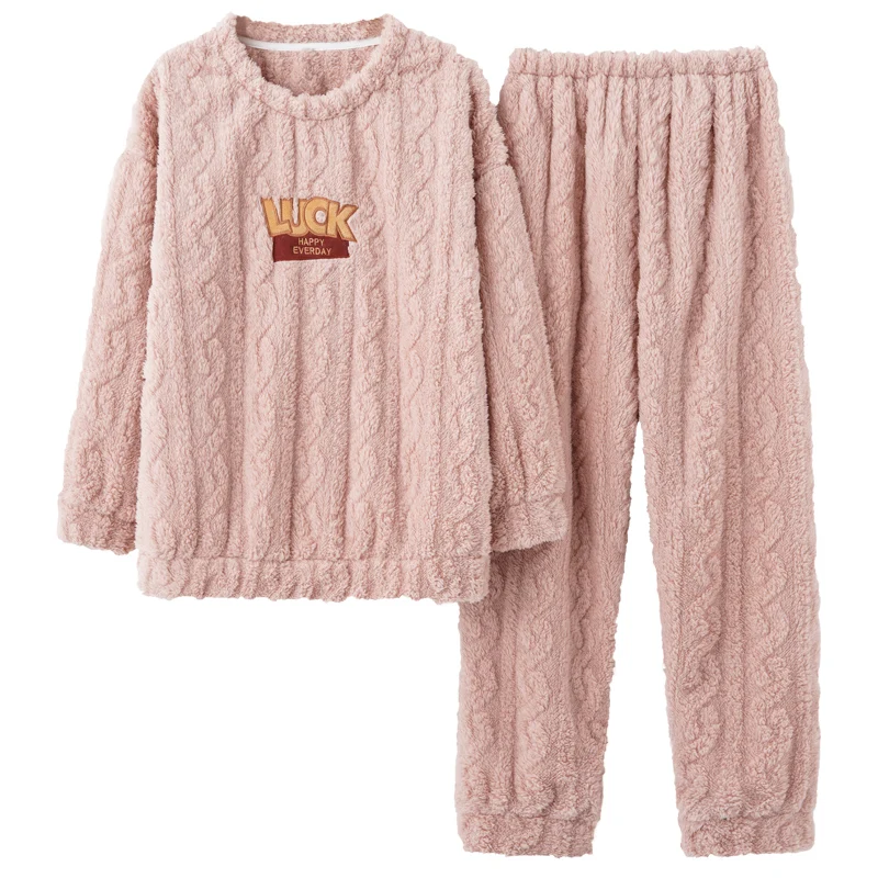 

Winter Coral Fleece Pajamas Set Women's Fashion Thick Warm Flannel Sleepwear Homewear Can Be Worn Outside Female Nightgown Suit