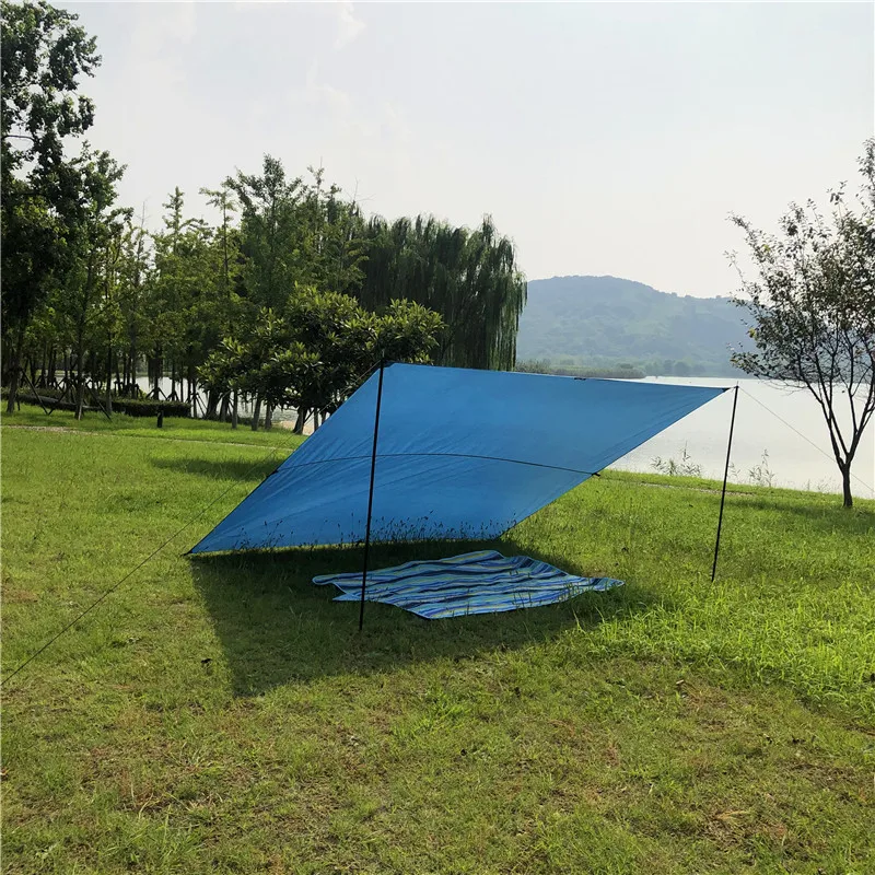 3*3m Awning with Supporting Pole Rope Pegs Waterproof Tent Trap Sun Shelter Silver Coating Garden Beach Sunshade Camping Mat