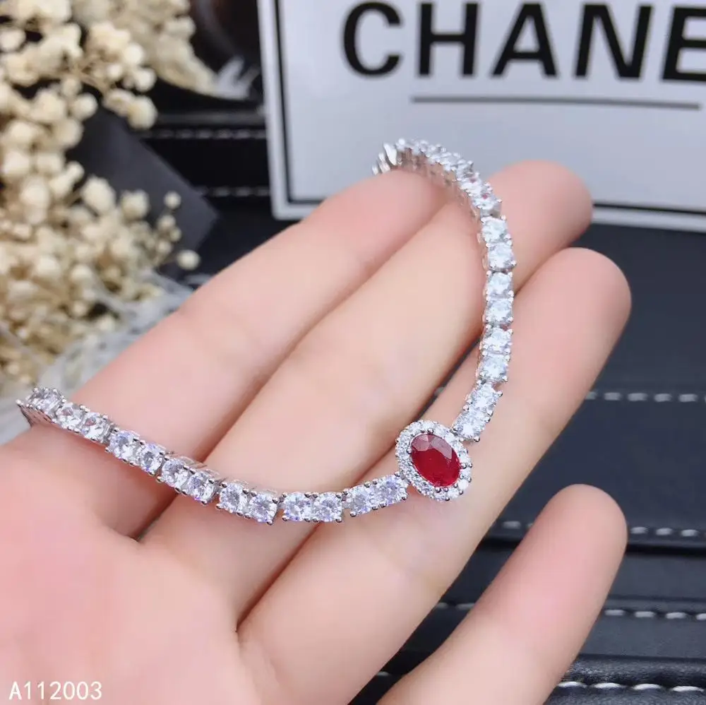 KJJEAXCMY Fine Jewelry 925 Sterling Silver Inlaid Ruby Women's Hand Bracelet Classic Support Detection
