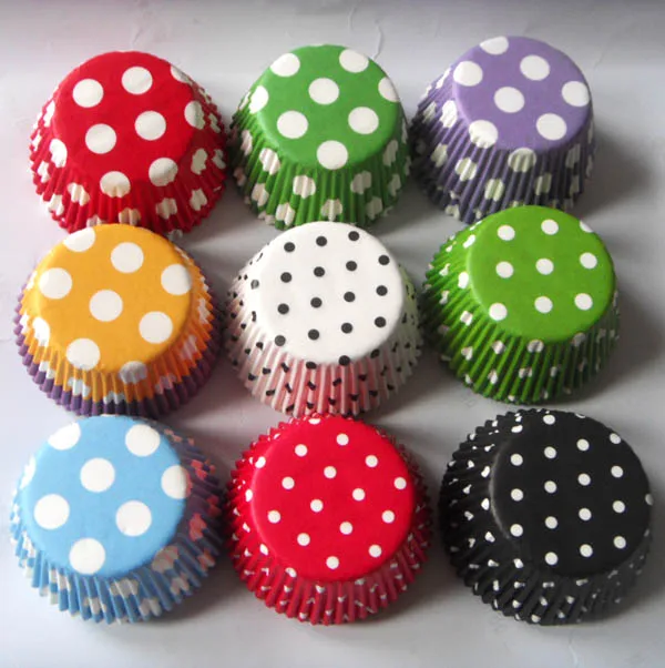 50X Colorful Polka Dot Cupcake Liners White Red Black Blue Pink Green Baking Muffin Box Cup Case Tray Cake Mold Decorating Tools