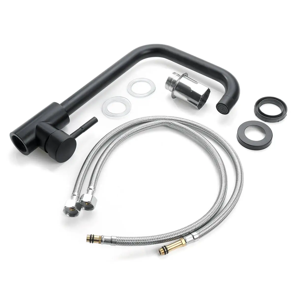 Grifo de cocina de acero inoxidable, rociador de agua fría y caliente para fregadero de cocina, con una sola manija y rotación de 360 grados, color negro