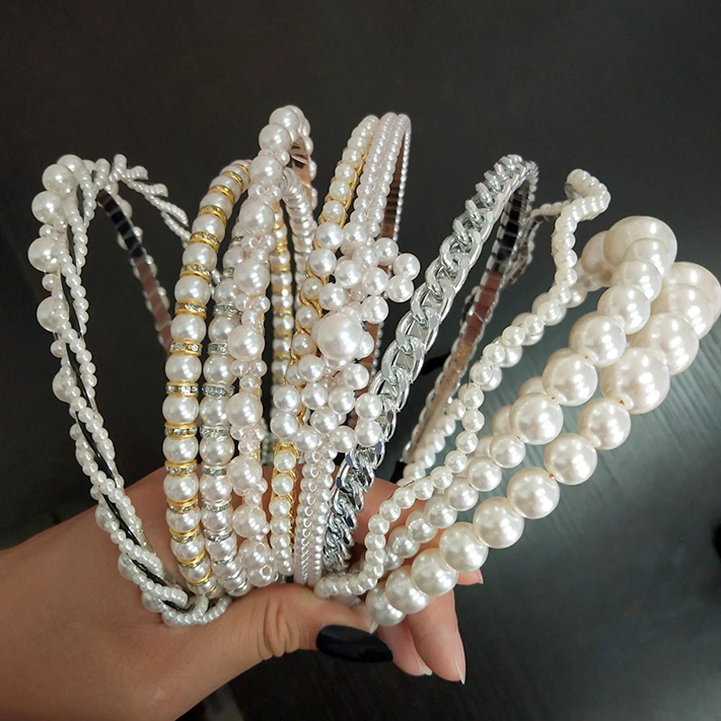 24 Styles Fashion Simulation Pearl Hairbands Hair Accessories For Women Korean Bowknot Gold Bezel Headbands Wedding Jewelry 2020