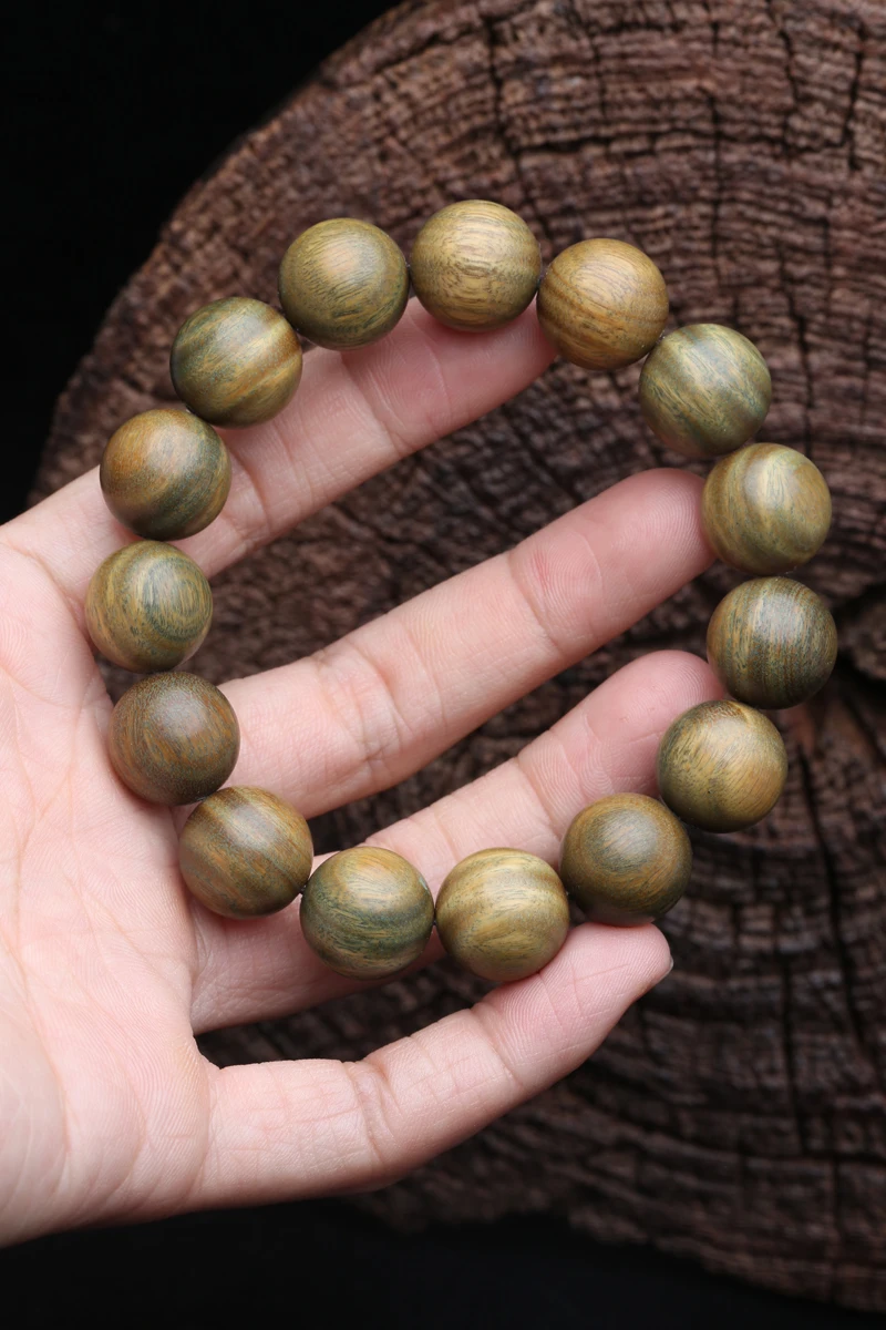 Echtes SandalWood Perlen 15mm buddhistisches Armband Rosenkranz Yoga Armband Damen und Herren Unisex (SandalWood) elastisches Armband – Detail 1