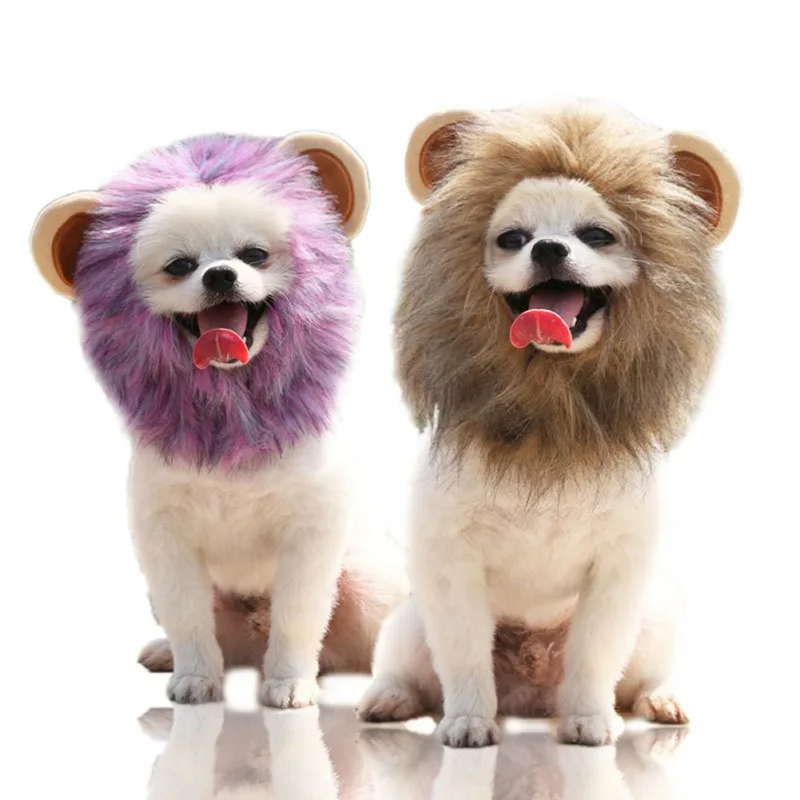 Pet Dog Lion Mane Wig Hair Christmas Dog Wig Hair Costume Fancy Dress Halloween Gift Cosplay Funny Hat Cap Pet Cute Dress