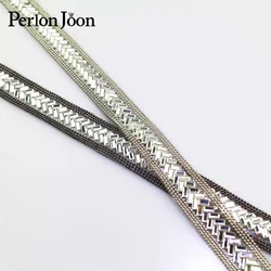 1 yard 1.6cm width V arrange Motif glass  RhinestoneTape trim Hot Fix ribbon Iron On Appliques for Dress shoe adornment TR002