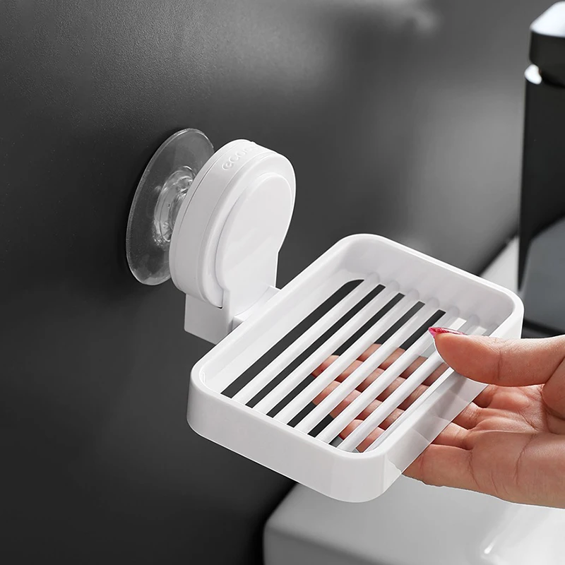 ECOCO Bathroom Suction Cup Soap Dishes Plastic Holders Wall-mounted Double-deck Creative Drainage Soap Storage Double Racks