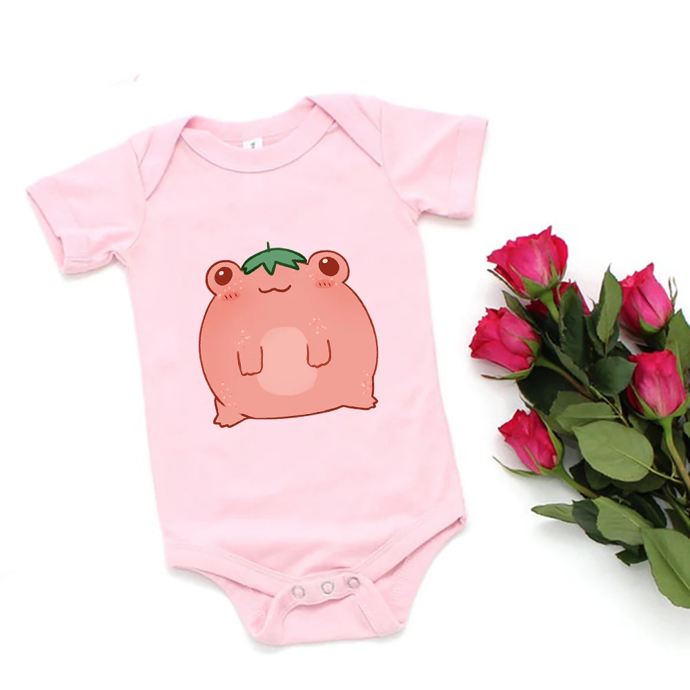 Cute Pink Animal Frog Print Newborn Baby Girl Clothes Cartoon Aesthetic Fashion Infant Onesie Summer Casual Toddler Boy Bodysuit