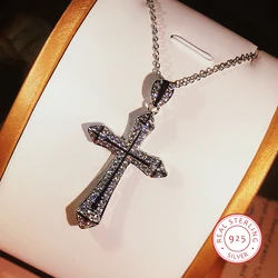 Fashion Vintage Handmade Hip hop Big Cross Zircon pendant 925 Sterling silver Choker Gothic Jewelrys Pendant necklace for Women