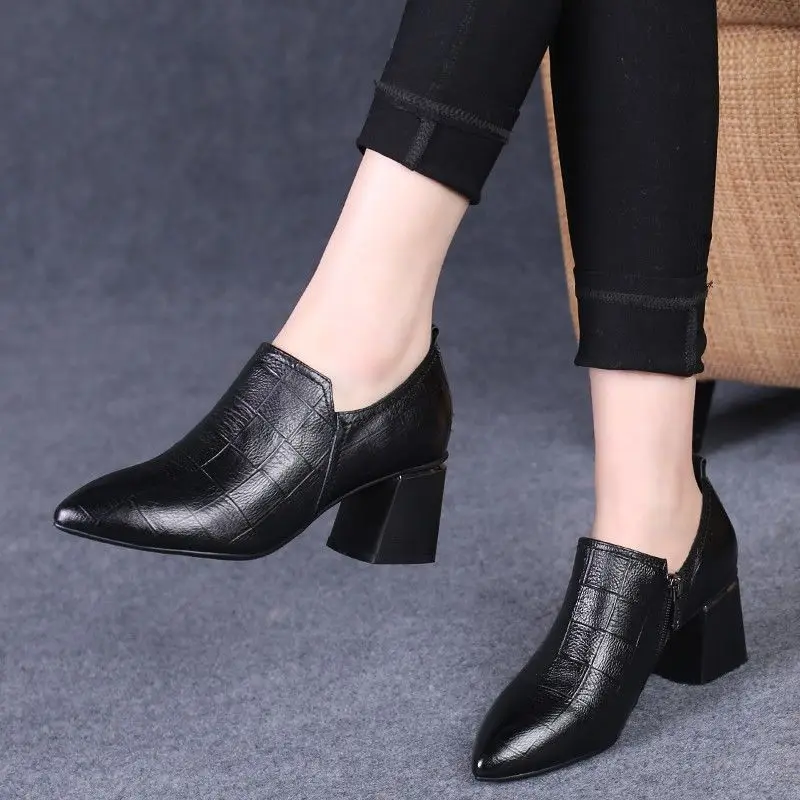 Cresfimix botas femininas women fashion black pointed toe square heel autumn short boots lady casual comfort spring boots a6036