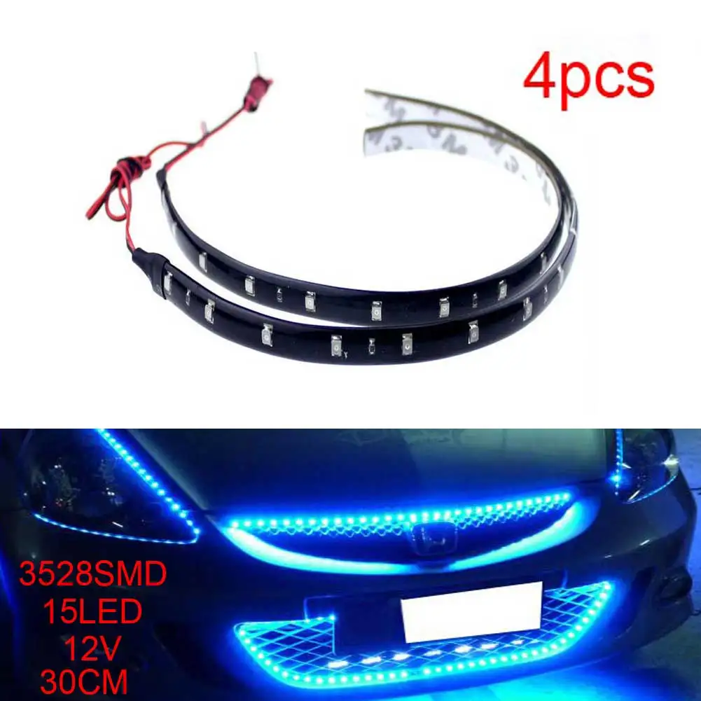 4pcs 12V led strip 15LED interior led Daytime Running Lights Waterproof 30cm Flexible Neon Strip For advertisement decoration